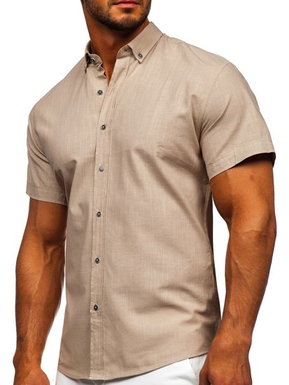 Camisa De Manga Corta Para Hombre Beige Bolf 20501 BEIGE