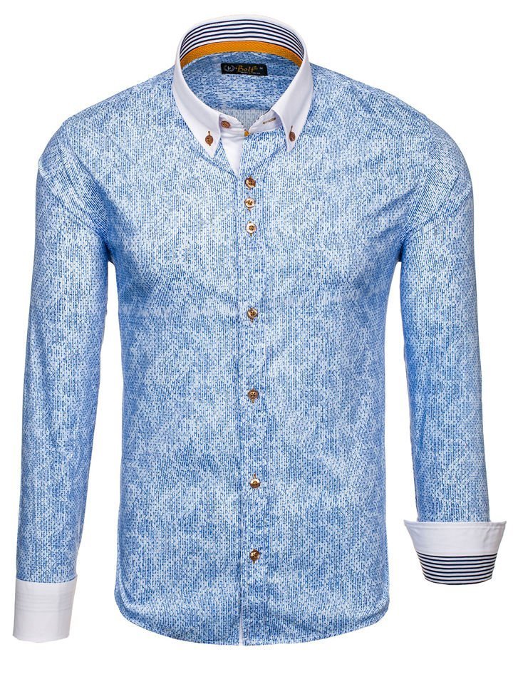 Camisa Estampada De Manga Larga Para Hombre Azul Bolf Azul