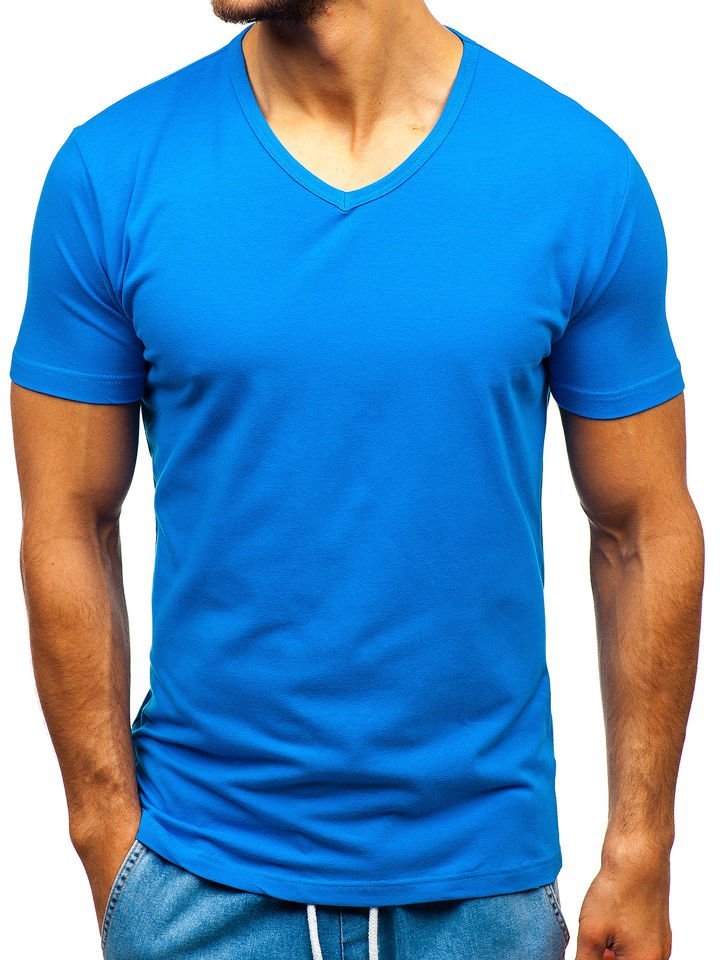 Camiseta De Manga Corta Lisa Para Hombre Azul Bolf T Azul