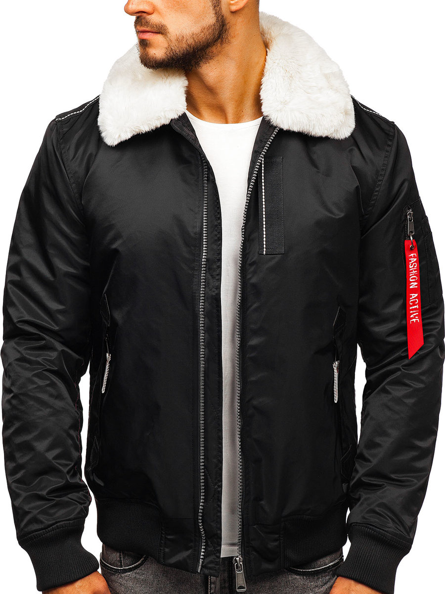 Chaqueta De Invierno Aviador Para Hombre Negra Bolf Negro