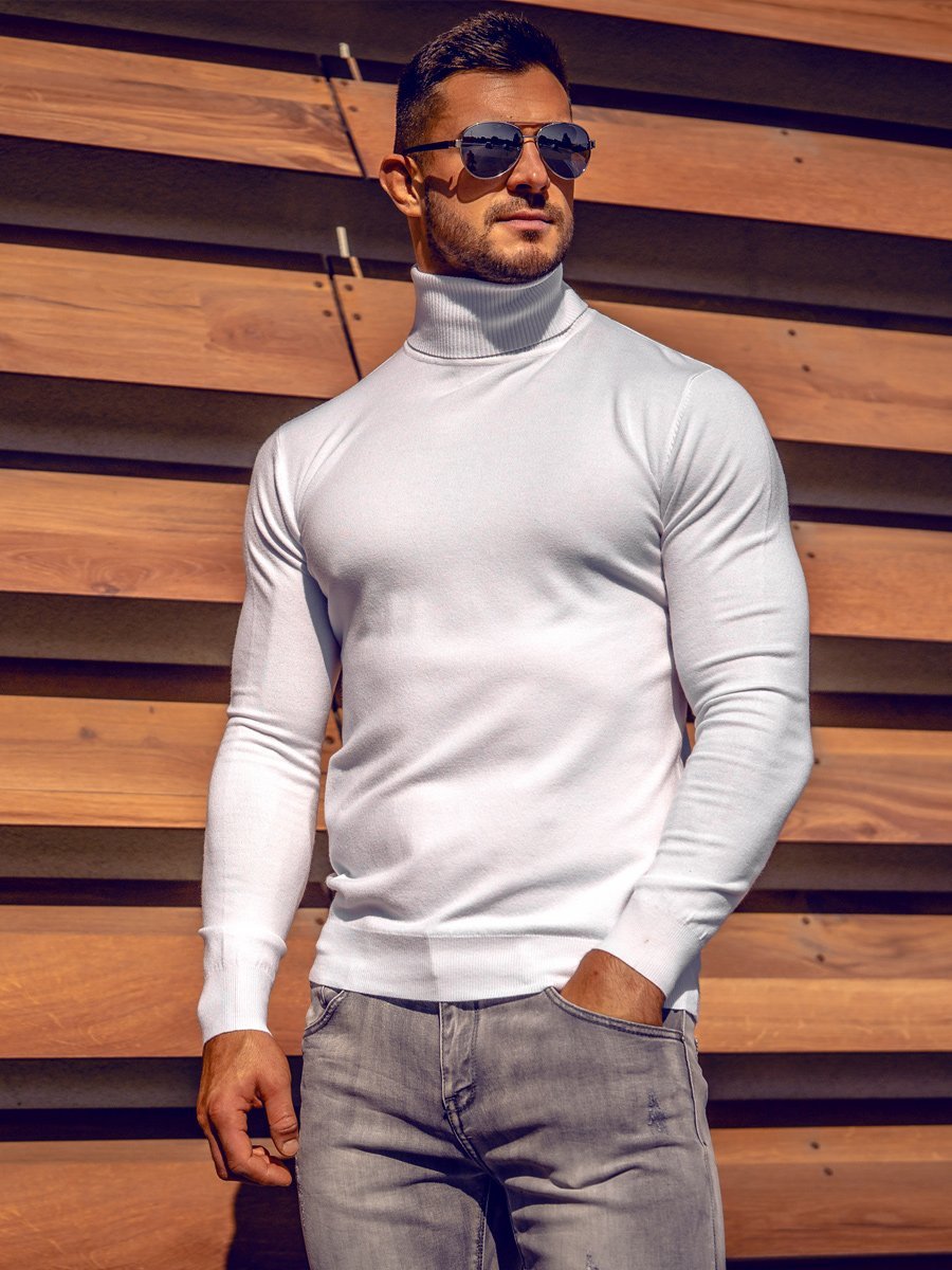 Jersey De Cuello Alto Sin Estampado Para Hombre Blanco Bolf YY02 BLANCO