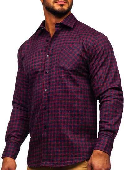 Camisa De Franela A Rayas A Manga Larga Para Hombre Color Burdeos Bolf