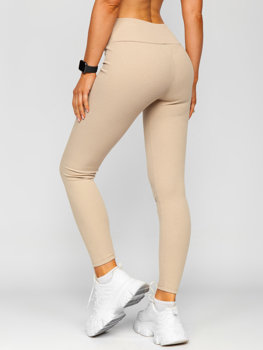 Leggings de punto canalé para mujer beige Bolf 020