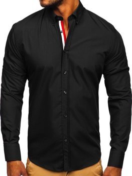 Camisa de manga larga elegante para hombre negra Bolf 3713