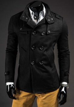 Abrigo con botonadura doble de invierno con cuello alto extraíble,  adicional para hombre negro Bolf M3143