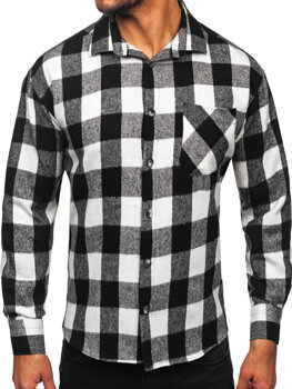 Camisa de franela a cuadros de manga larga para hombre blanco y negro Bolf 2025-1