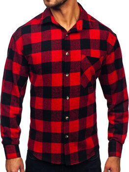 Camisa de franela a cuadros de manga larga para hombre rojo Bolf 2025-1