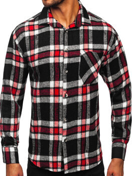 Camisa de franela a cuadros de manga larga para hombre rojo Bolf 2025-3