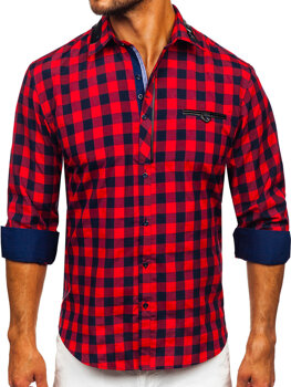 Camisa de hombre a cuadros de manga larga roja Bolf 19605