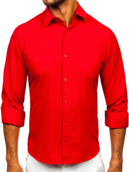 Camisa elegante de hombre de manga larga roja Bolf 24740