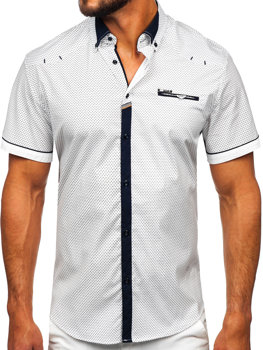 Camisa elegante de manga corta para hombre blanco Bolf 19616