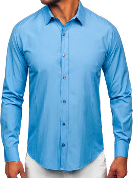 Camisa elegante de manga larga para hombre azul claro Bolf 1703