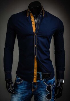 Camisa elegante de manga larga para hombre azul marino Bolf 3703A