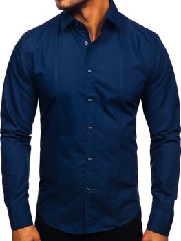 Camisa elegante de manga larga para hombre azul oscuro Bolf 6944