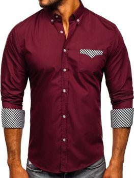 Camisa elegante de manga larga para hombre granate Bolf 4711