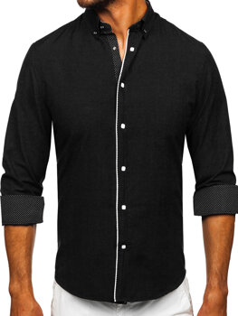 Camisa elegante de manga larga para hombre negro Bolf 17724