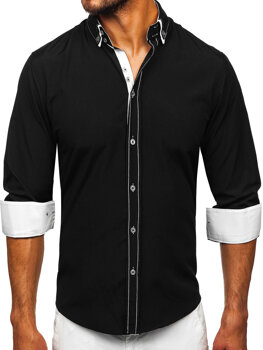 Camisa elegante de manga larga para hombre negro y blanco Bolf 3703