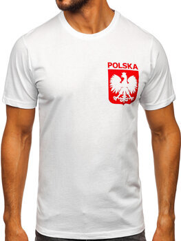 Camiseta algodón de manga corta con impresión de Polonia para hombre blanco 5064