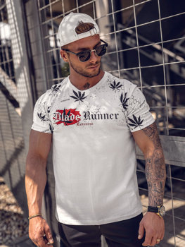 Camiseta de hombre de algodón blanca con estampado Bolf 14744A