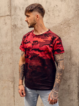 Camiseta de manga corta camuflaje con impresión para hombre rojo Bolf S808A1