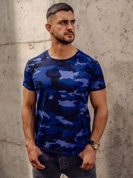 Camiseta de manga corta camuflaje para hombre azul oscuro Bolf S807A1