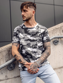 Camiseta de manga corta camuflaje para hombre gris Bolf S807A1