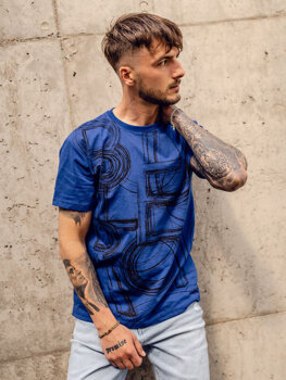 Camiseta de manga corta con impresión para hombre azul Bolf KS2525TA