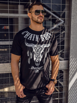 Camiseta de manga corta con impresión para hombre negro Bolf 142174A