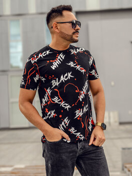 Camiseta de manga corta con impresión para hombre negro y rojo Bolf 14939A