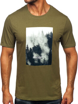 Camiseta estampada de algodón para hombre Khaki Bolf MPO3467