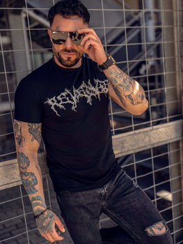 Camiseta negra con estampado para hombre Bolf MT3027A