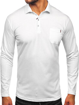 Camiseta polo de algodón de manga larga para hombre blanco Bolf 5120