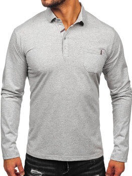 Camiseta polo de algodón de manga larga para hombre gris Bolf 5120