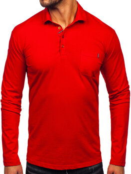 Camiseta polo de algodón de manga larga para hombre rojo Bolf 5120