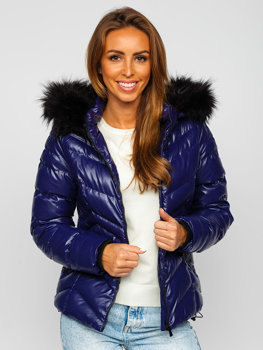 Chaqueta acolchada de invierno con capucha para mujer color azul oscuro Bolf 23068