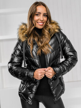 Chaqueta acolchada de invierno con capucha para mujer negro y marrón Bolf 5M3138