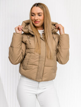 Chaqueta de invierno acolchada para mujer beige con capucha Bolf 16M9188