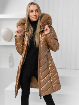 Chaqueta de invierno acolchada para mujer camel con capucha Bolf 16M9100