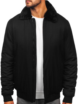 Chaqueta de invierno con pelo para hombre negro Bolf 22M335