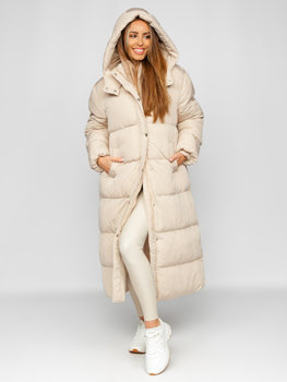 Chaqueta larga acolchada abrigo de invierno con capucha para mujer camel  Bolf 5M3173