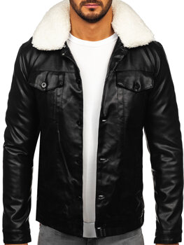 Chaqueta tipo aviador de invierno en cuero para hombre negro Bolf 8830