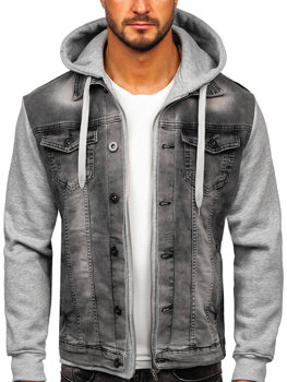 Chaqueta vaquera con capucha para hombre gris Bolf 801