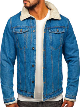 Chaqueta vaquera trucker aislante para hombre azul con cuello de borrego Bolf 1157