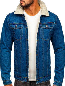 Chaqueta vaquera trucker aislante para hombre azul marino con cuello de borrego Bolf 1156