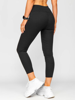 Leggings de punto canalé para mujer negro Bolf 020