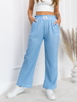 Pantalón ancho de tela para mujer azul claro Bolf W7961