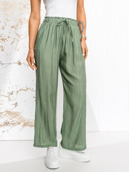 Pantalón ancho de tela para mujer verde Bolf W7970