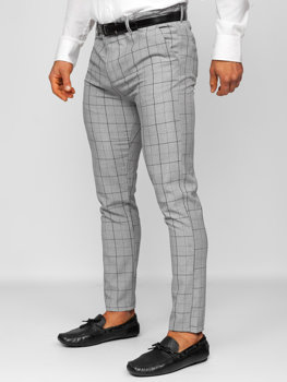 Pantalón chino a cuadros de tela para hombre gris y negro Bolf 0032