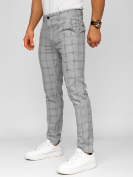 Pantalón chino a cuadros de tela para hombre gris y negro Bolf 0036