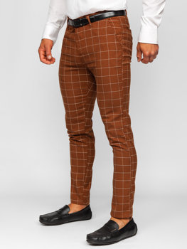 Pantalón chino de cuadros para hombre marrón Bolf 0047